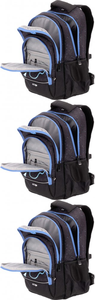 3x Plecak szkolny Strigo Misty Kosmos, dwukomorowy, 24l, 39x27x18cm, czarny