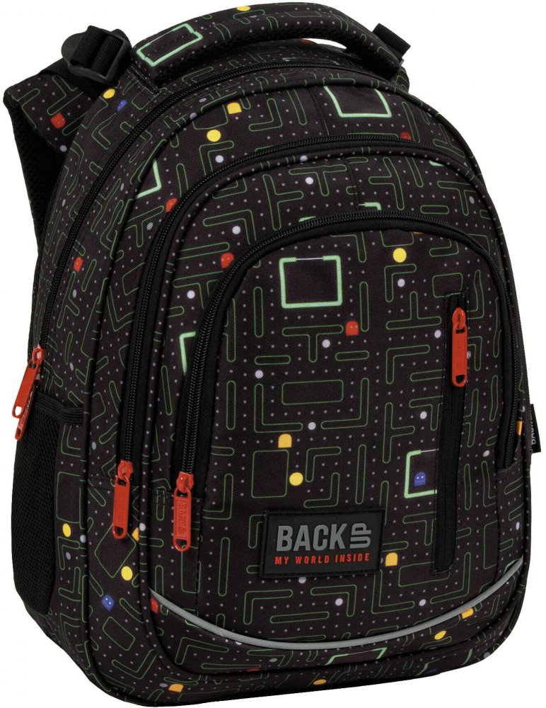 Plecak szkolny BackUP 5 model R 102 , trzykomorowy, 24l, 39x27x20cm, czarny