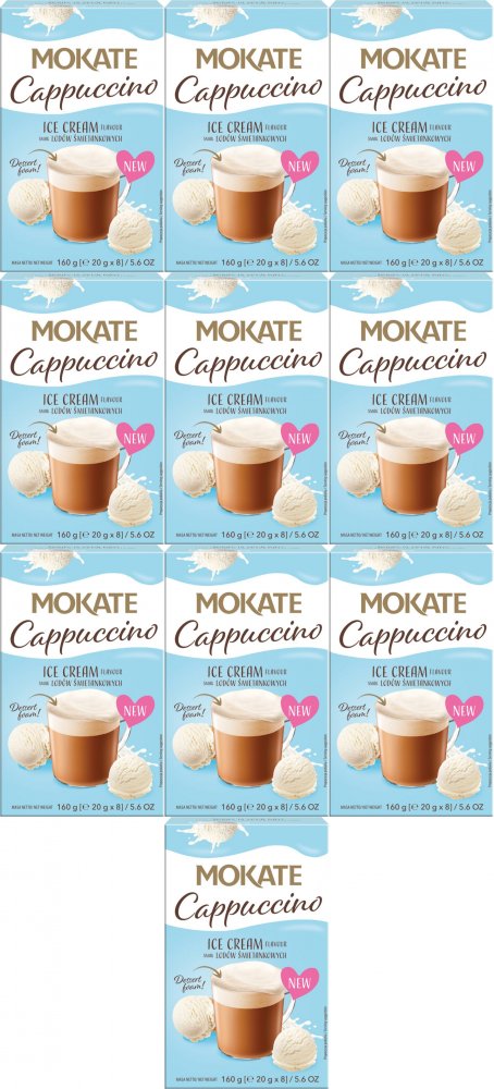 10x Kawa rozpuszczalna w saszetkach Mokate Cappuccino Ice Cream, lody śmietankowe, 8 sztuk x 20g