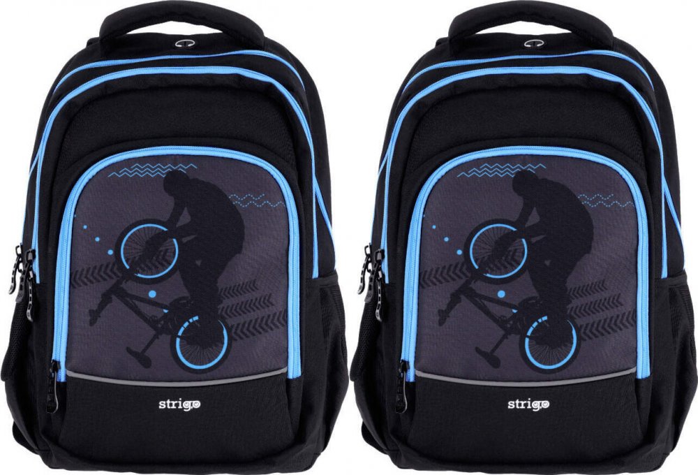 2x Plecak szkolny Strigo Misty Rower, dwukomorowy, 24l, 39x27x18cm, czarny