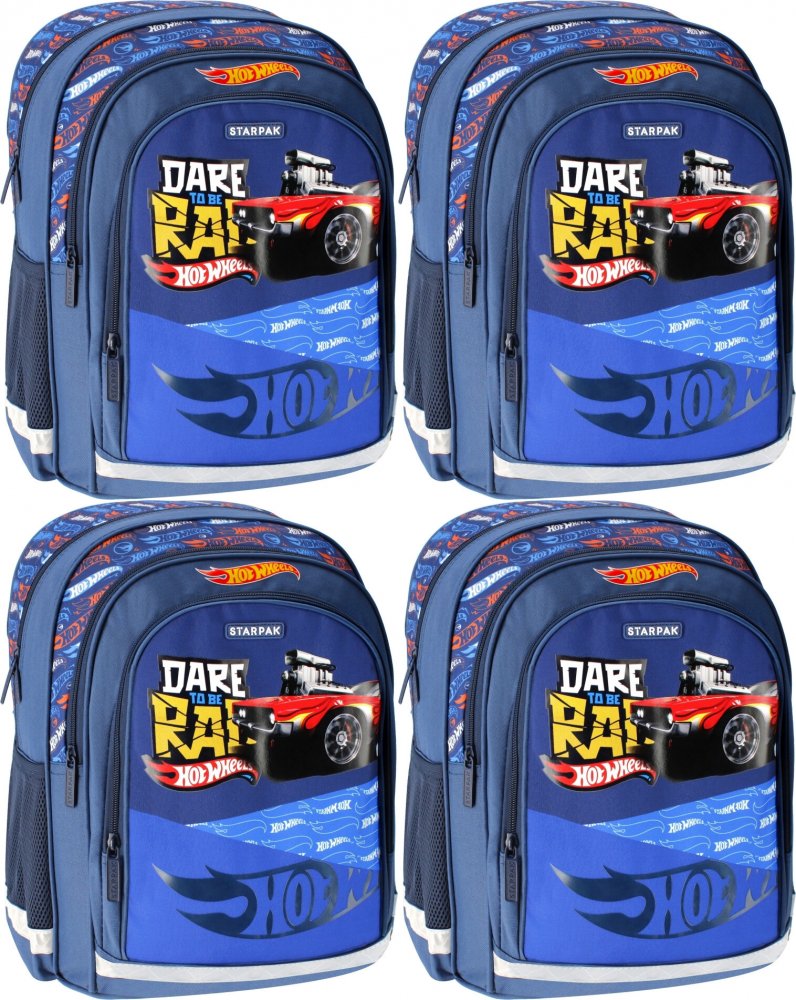 4x Plecak szkolny Starpak Hot Wheels, dwukomorowy, 23l, 41x30x20cm, niebieski