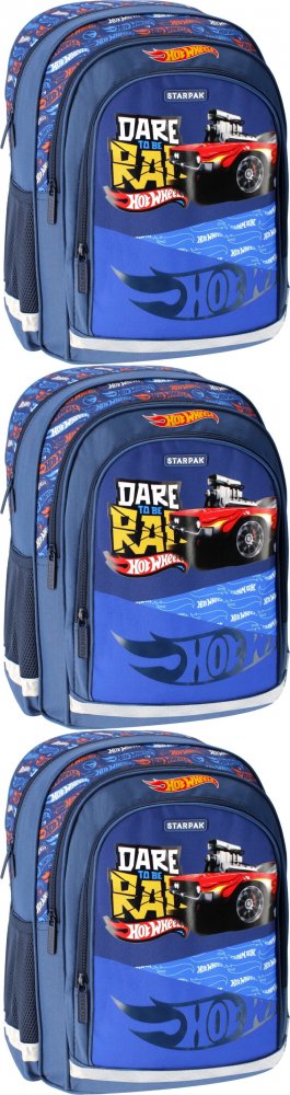 3x Plecak szkolny Starpak Hot Wheels, dwukomorowy, 23l, 41x30x20cm, niebieski