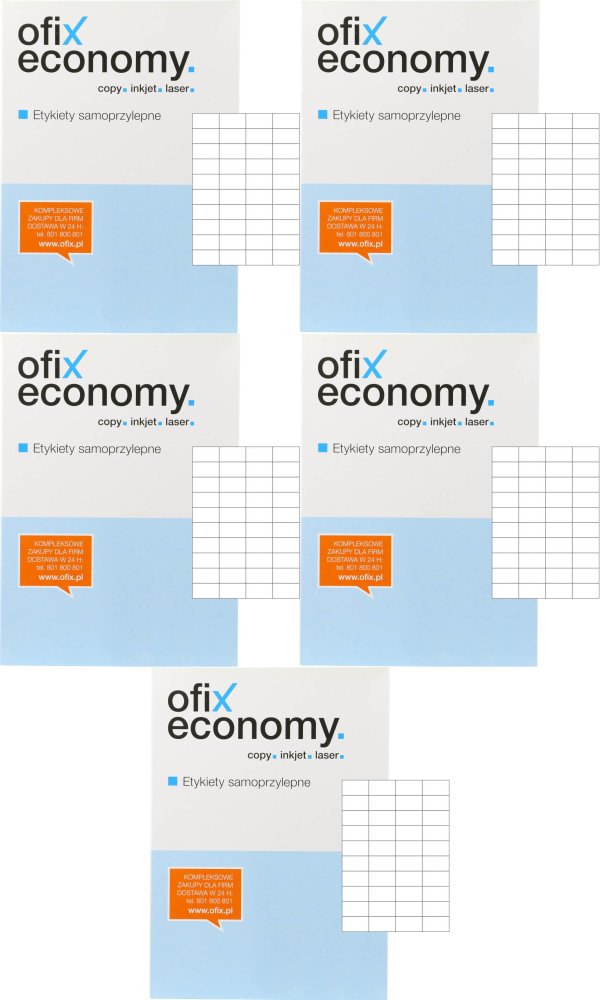 5x Etykiety samoprzylepne Ofix Economy, 52.5x29.6mm, 100 arkuszy, biały