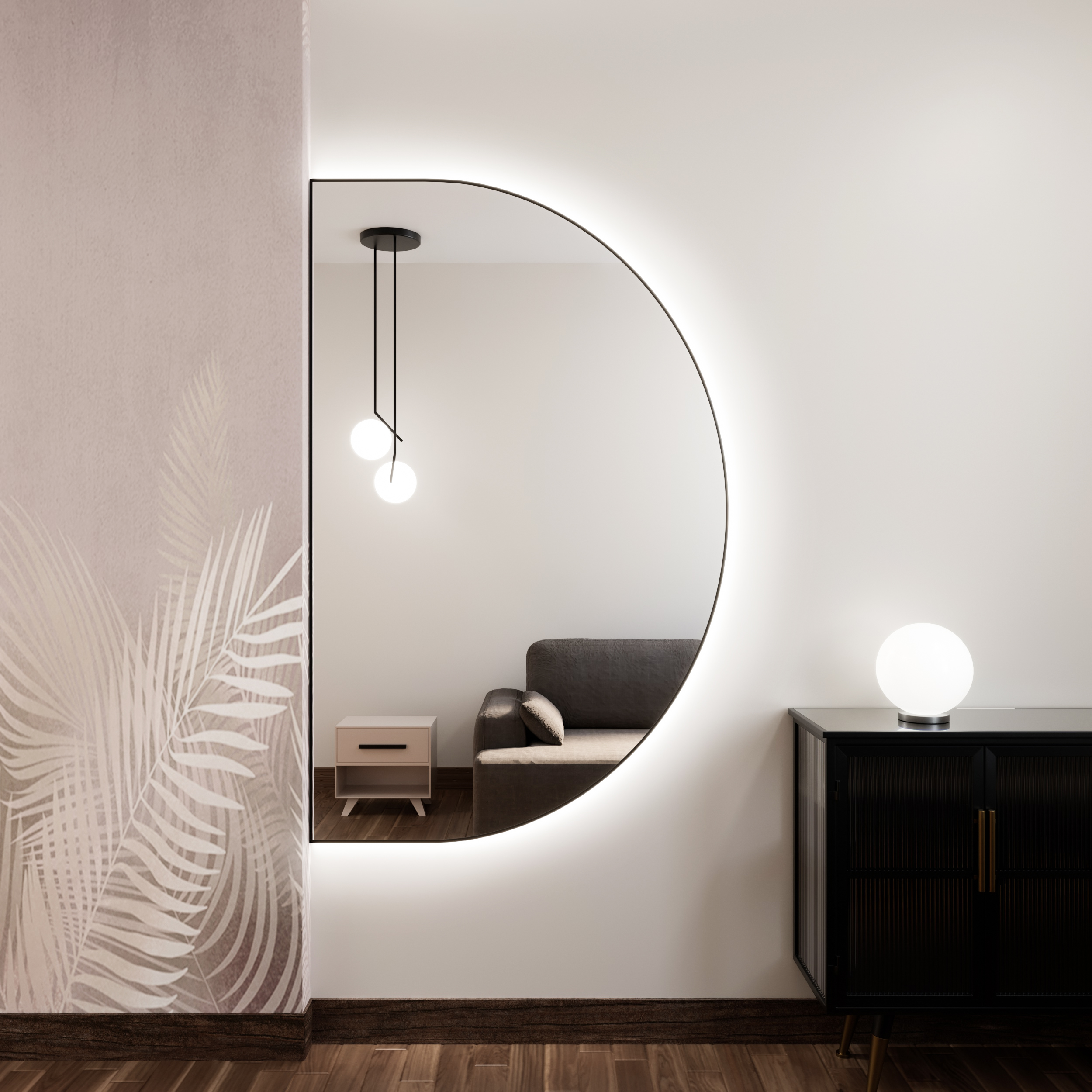 Baltica Design Tiny Border Semi Round Bright lustro 120x70 cm czarne barwa światła zimna