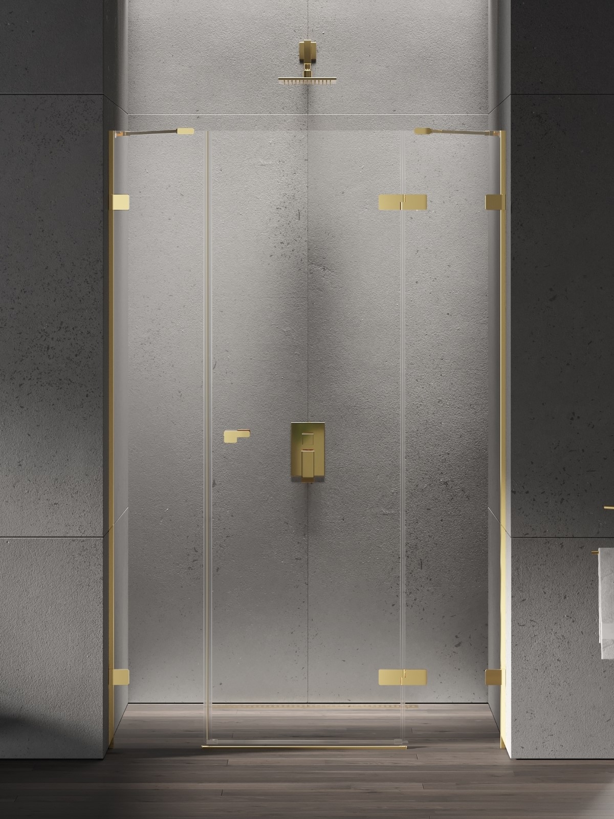 New Trendy Eventa Gold Shine drzwi prysznicowe 150 cm uchylne prawe złoty połysk/szkło przezroczyste EXK-4686