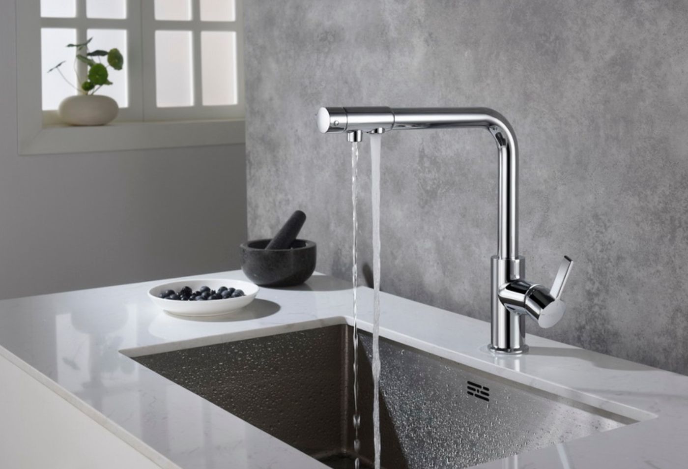 Blue Water Royal bateria kuchenna stojąca z podłączeniem do filtra wody chrom