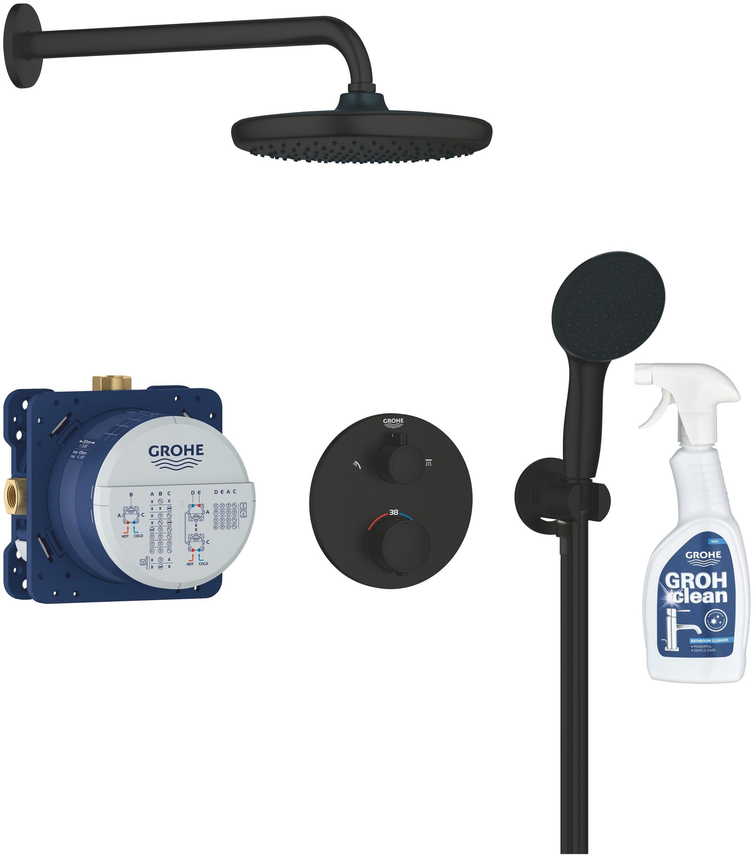 Grohe Vitalio Start zestaw prysznicowy podtynkowy termostatyczny z deszczownicą czarny 348832430 + środek czyszczący GrohClean GRATIS
