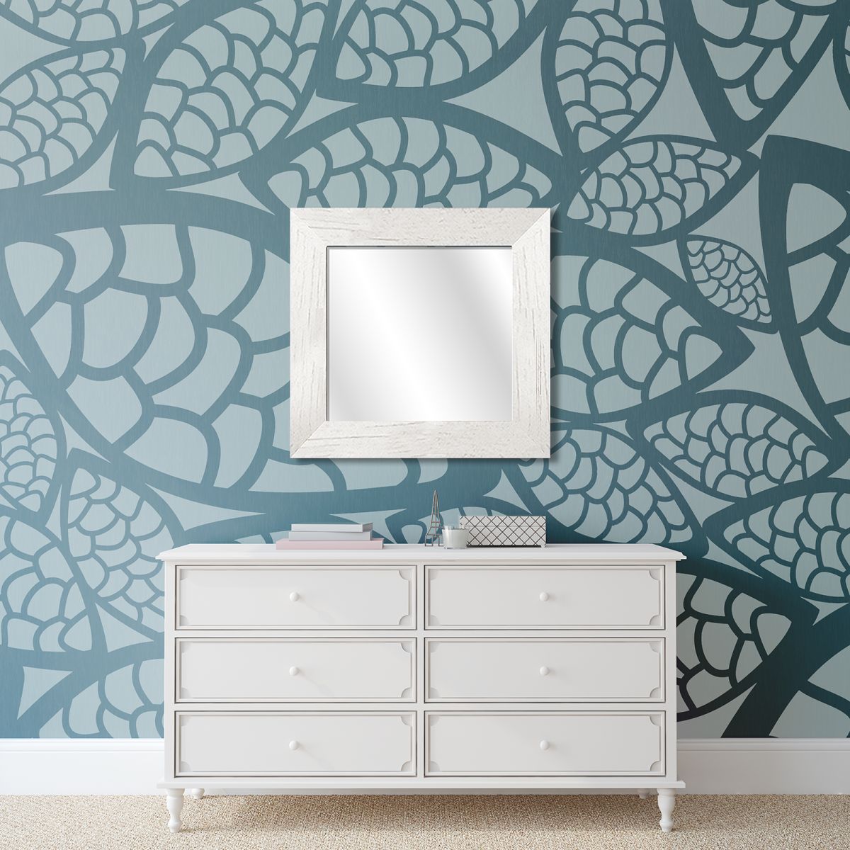 Styler Jyvaskyla lustro 60x60 cm kwadratowe rama białe drewno mat LU-01219