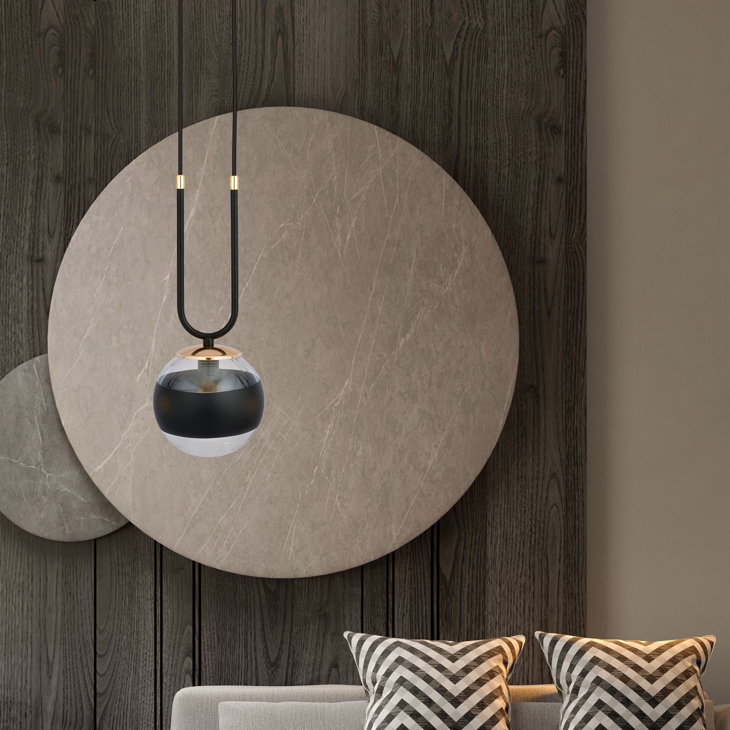 Emibig Glam Stripe lampa wisząca 1x10 W czarna-przezroczysta 1113/1