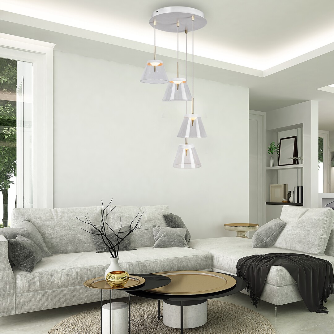 Rabalux Aviana lampa wisząca 4x6W LED biała/mosiądz/przezroczysta 5032