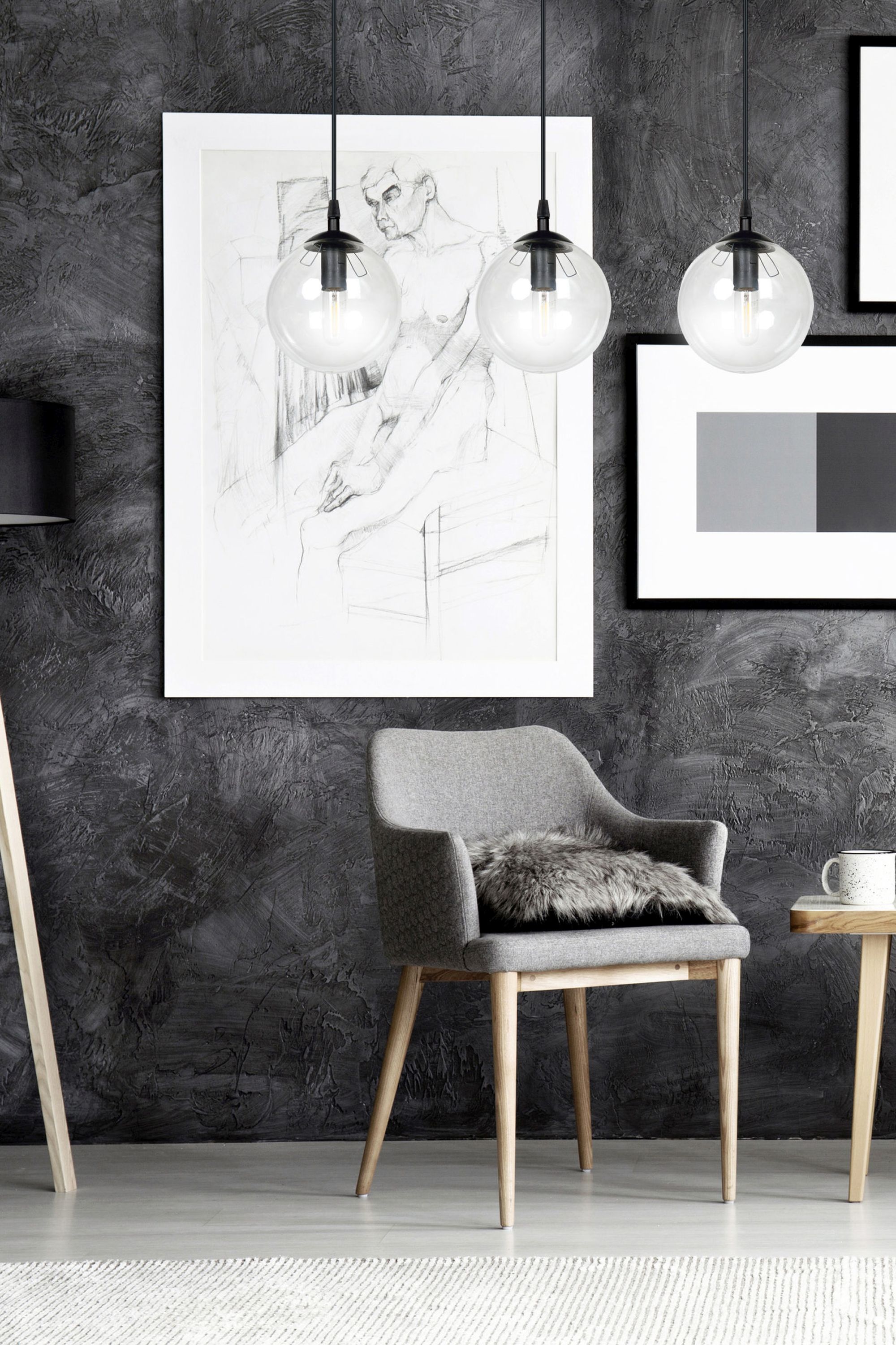 Emibig Cosmo lampa wisząca 3x10 W czarna-przezroczysta 711/3
