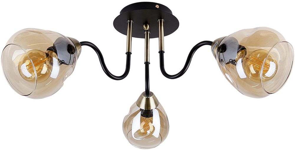 Candellux Unica lampa podsufitowa 3x40W czarno/złota/szkło szare dymione 33-00880