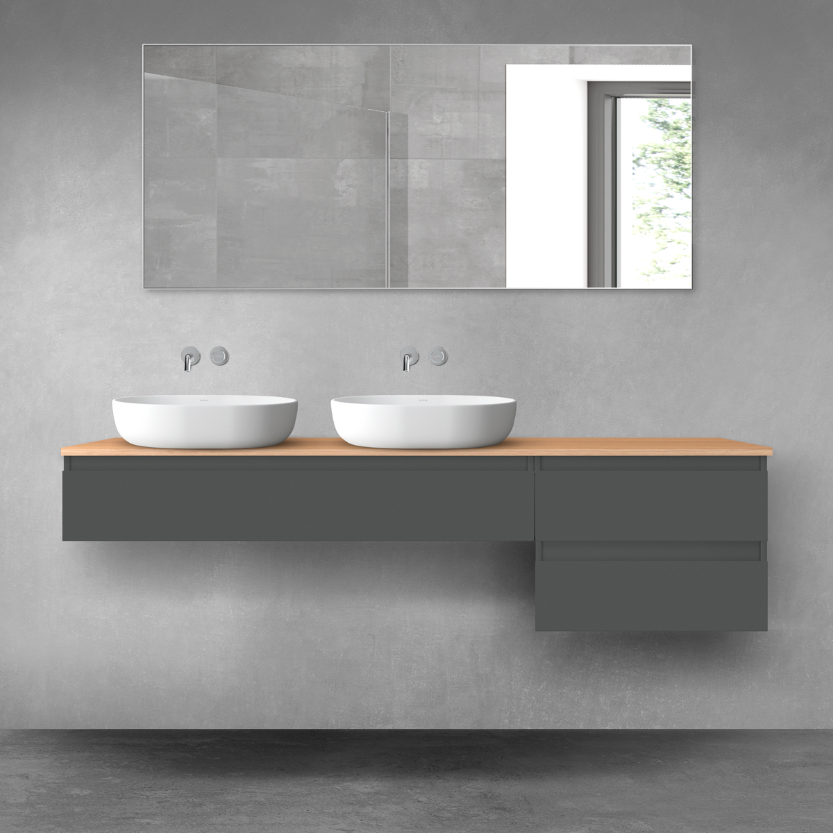 Oltens Vernal zestaw mebli łazienkowych 180 cm z blatem grafit mat/dąb 68598400 - Wysyłka w 24h
