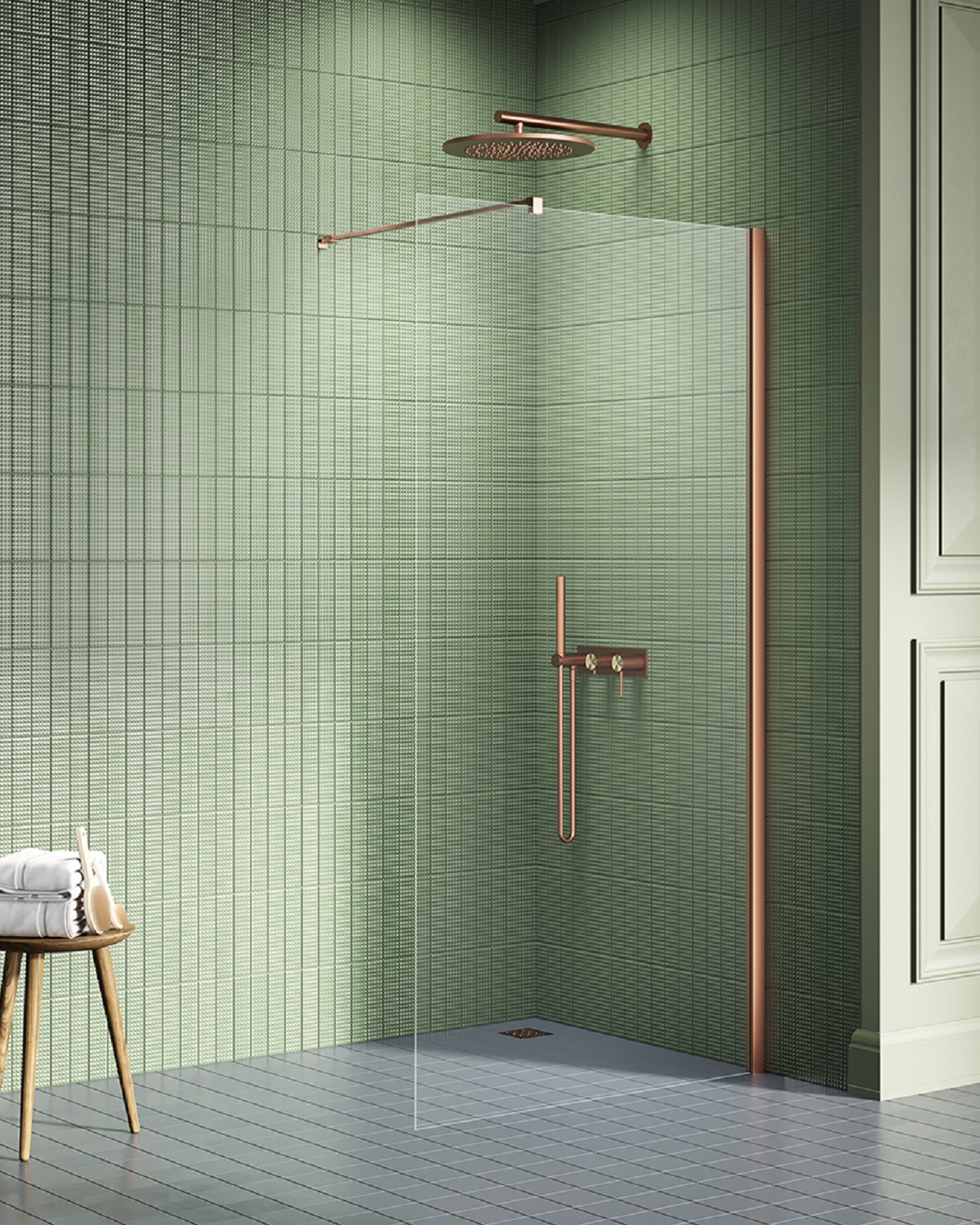 New Trendy New Soleo Copper Brushed ścianka prysznicowa walk-in 120 cm miedź szczotkowana/szkło przezroczyste K-2106-WP