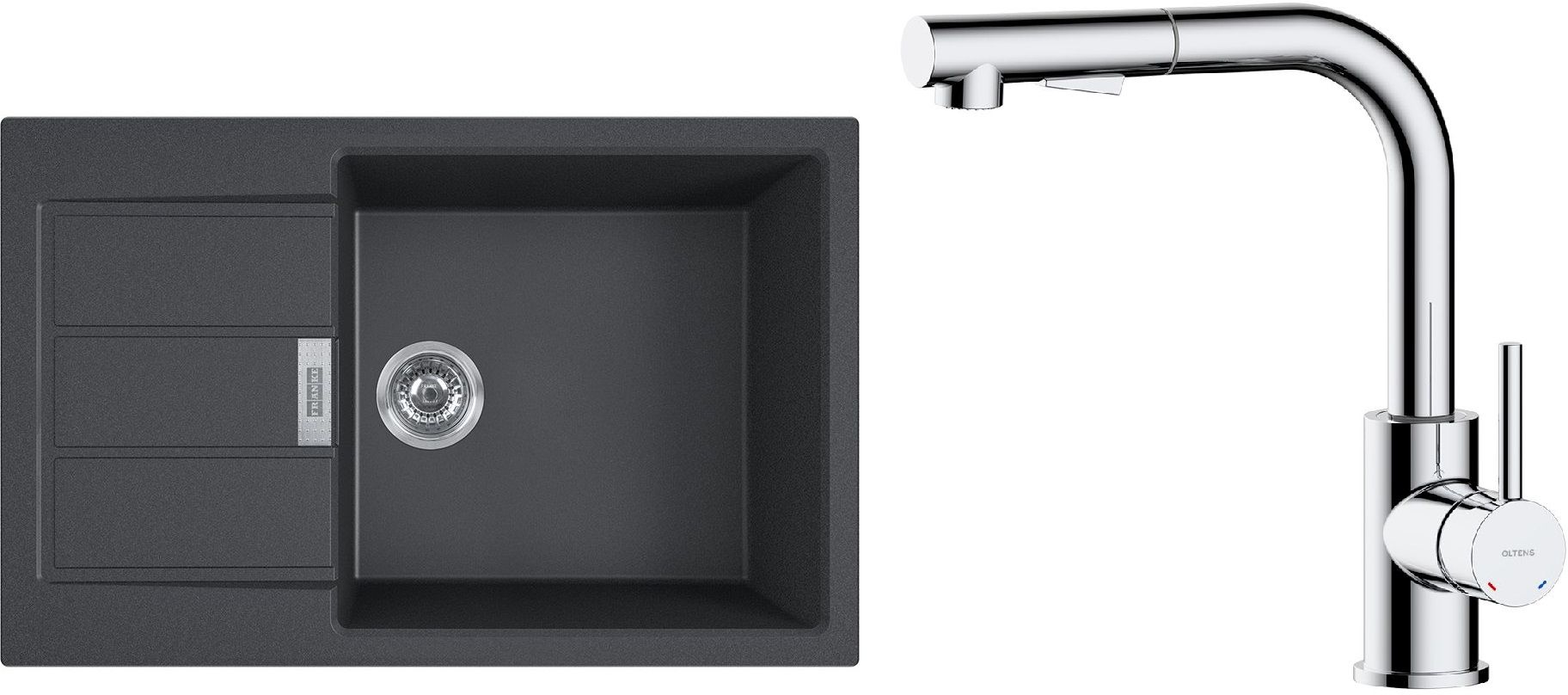 Zestaw Franke Sirius 2.0 S2D 611-78 XL zlewozmywak 78x50 cm z baterią kuchenną Oltens Myvat onyx/chrom (1430618577, 35205100) - Wysyłka w 24h