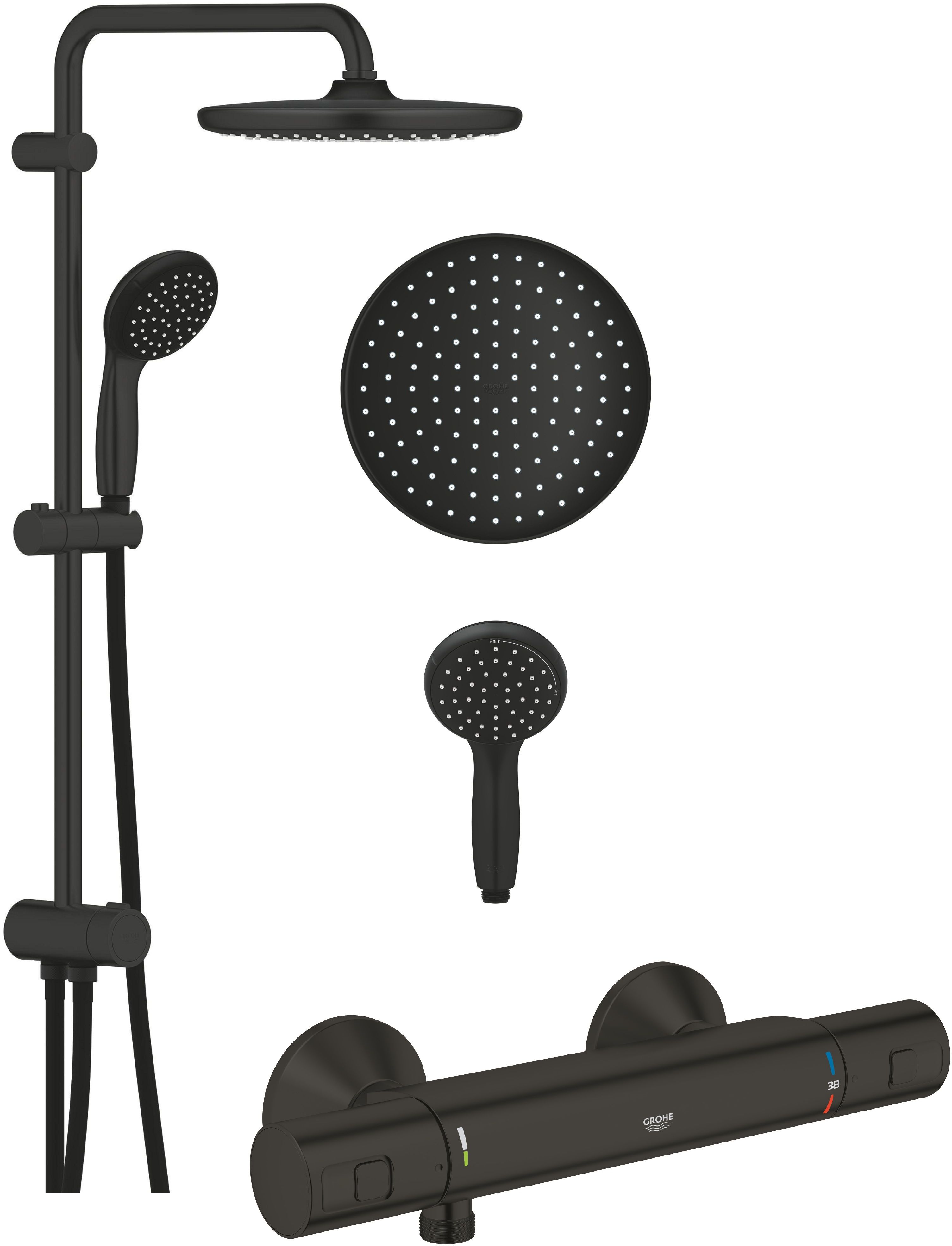 Grohe Precision bateria prysznicowa ścienna z zestawem prysznicowym Vitalio Start 110 czarny mat (345942430, 266802431)
