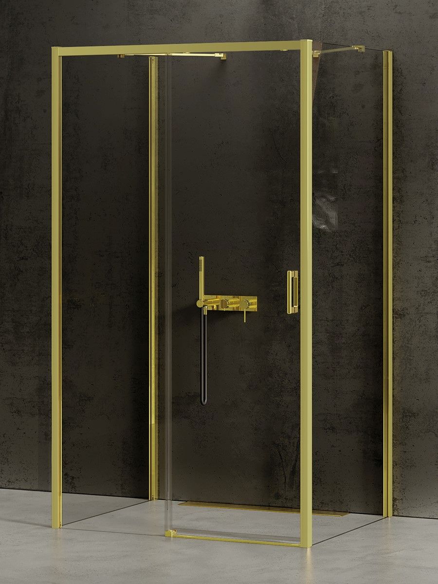 New Trendy Prime Light Gold kabina prysznicowa 100x100 cm kwadratowa przyścienna lewa złoty/szkło przezroczyste K-1103