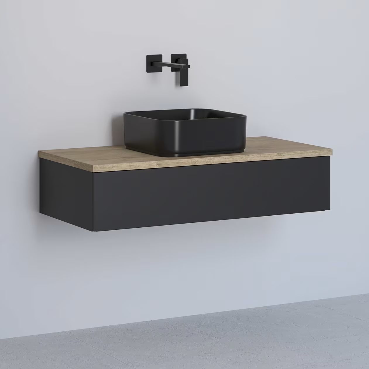 Kronenbach Cube szafka z blatem 101x48,7x23,5 cm podumywalkowa wisząca czarna-dąb KBWTKOWTL1011SMGH