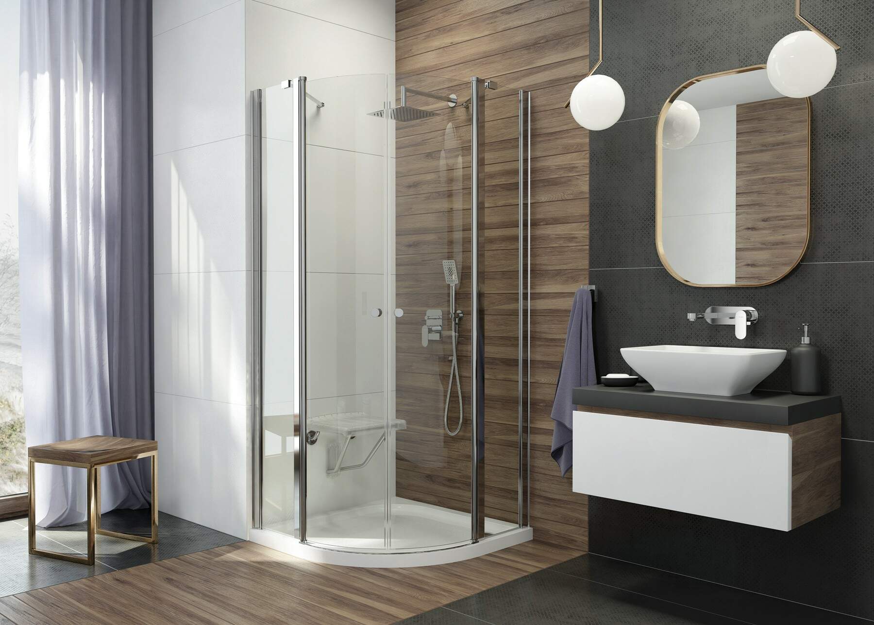 Deante Cubic brodzik 80x80 cm półokrągły biały KTK052B