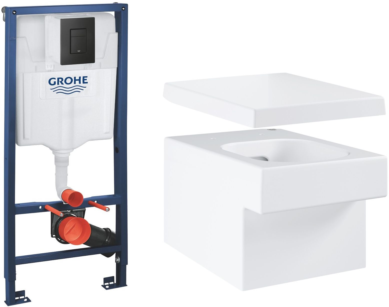 Zestaw Grohe Solido stelaż podtynkowy WC z przyciskiem Even czarny mat i miska WC Cube Ceramic wisząca PureGuard z deską ...