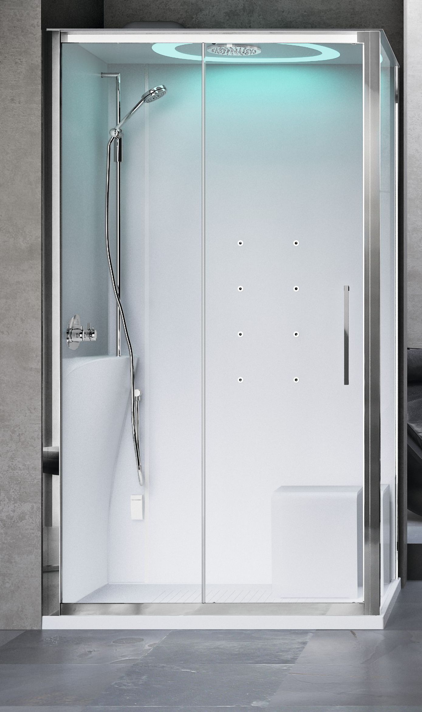 Novellini Eon 2P kabina z hydromasażem 120x80 cm lewa parowa z brodzikiem chrom EON2P120SM1N-1AK