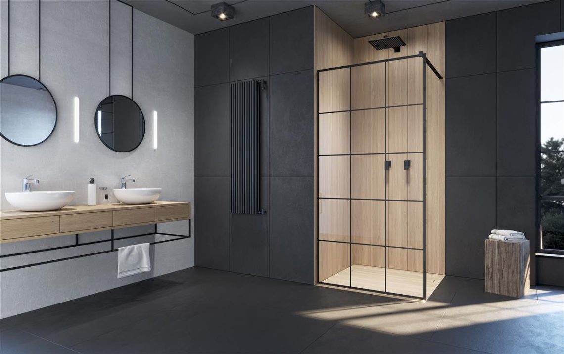 Radaway Modo X Black II Factory walk-in ścianka prysznicowa 120 cm czarny mat/szkło Factory 389324-54-55