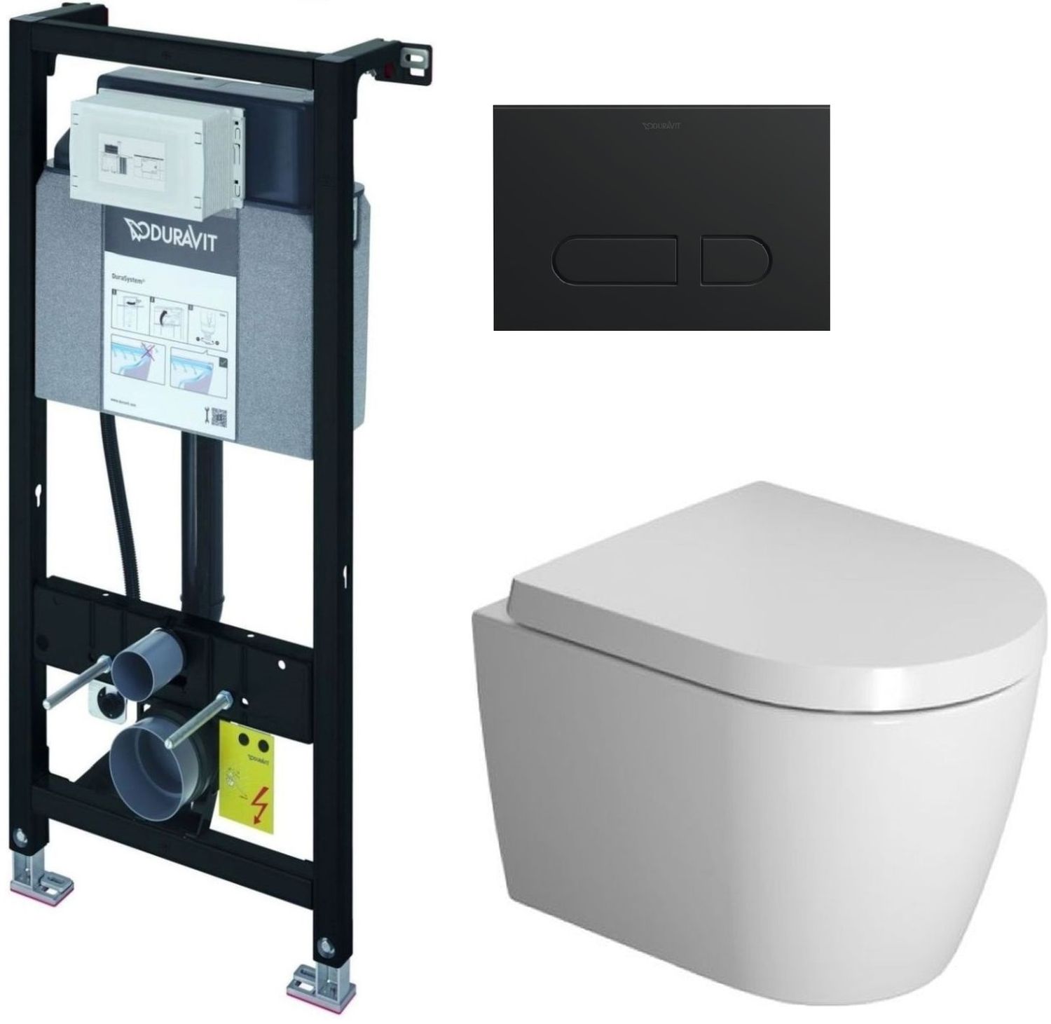 Zestaw Duravit DuraSystem stelaż podtynkowy z przyciskiem spłukującym czarny mat i miską WC Rimless HygieneGlaze ME Be Starck z deską ...