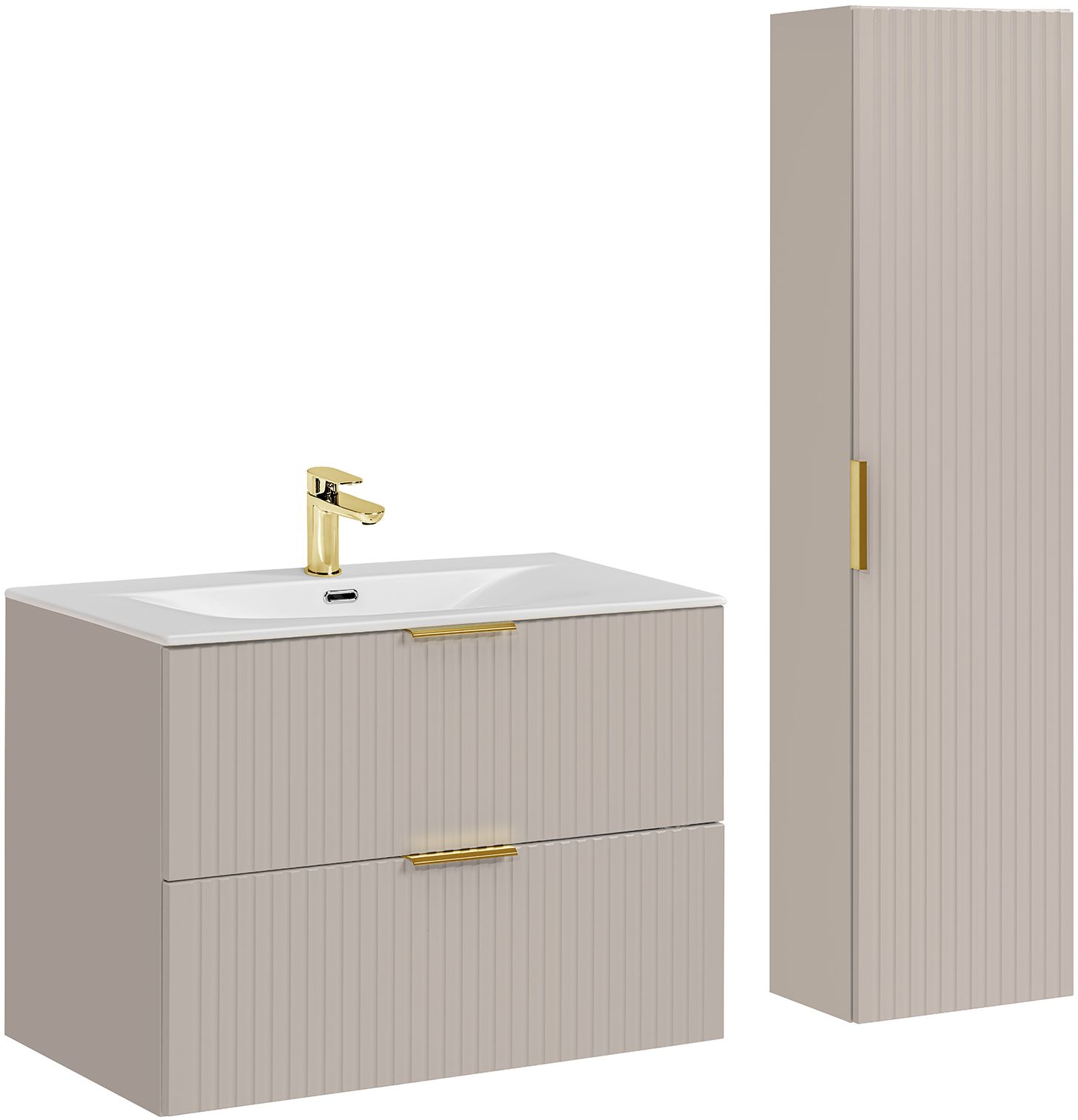 Comad Adel Cashmere zestaw mebli łazienkowych szafka 80 cm podumywalkowa wisząca z umywalką meblową i szafka wysoka 140 cm boczna ... - Wysyłka w 24h