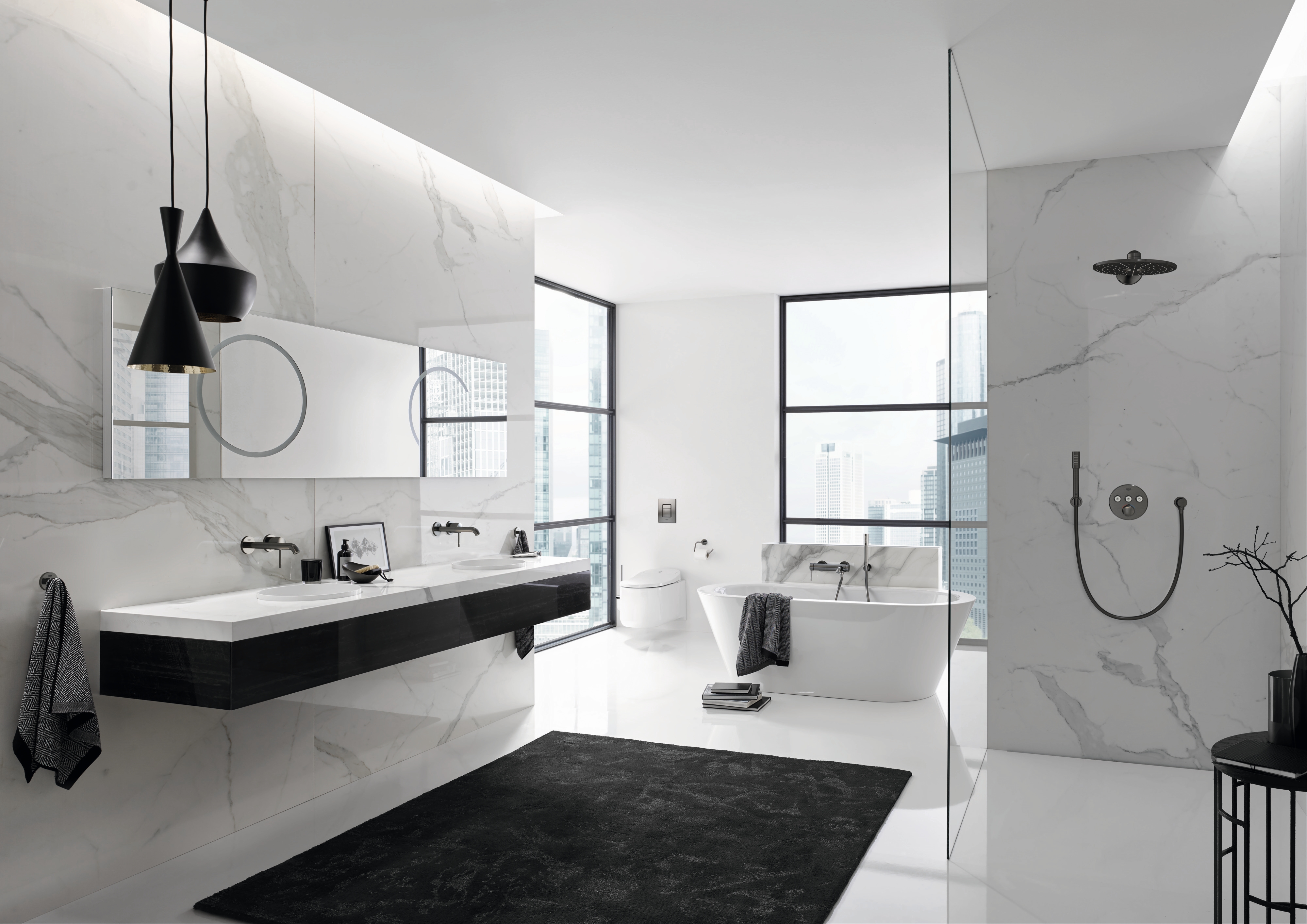 Grohe Rainshower Smartactive 310 deszczownica 31 cm okrągła z ramieniem podtynkowym brushed hard graphite 26475AL0
