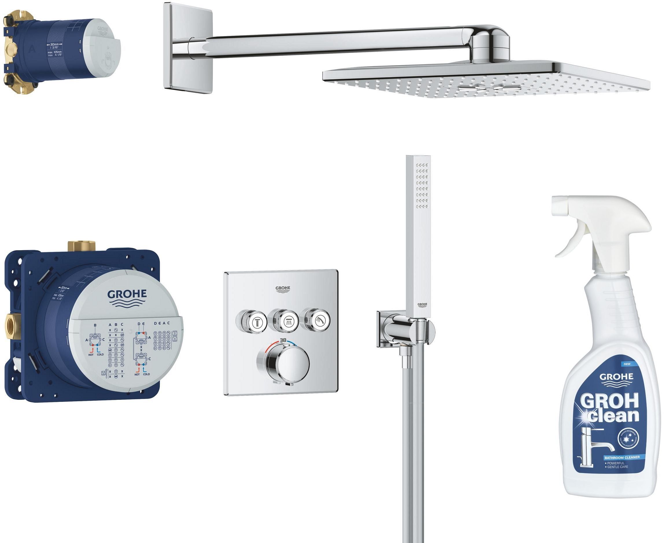Grohe Precision Smartcontrol zestaw prysznicowy podtynkowy termostatyczny z deszczownicą chrom 34875000 + środek czyszczący GrohClean ... - Wysyłka w 