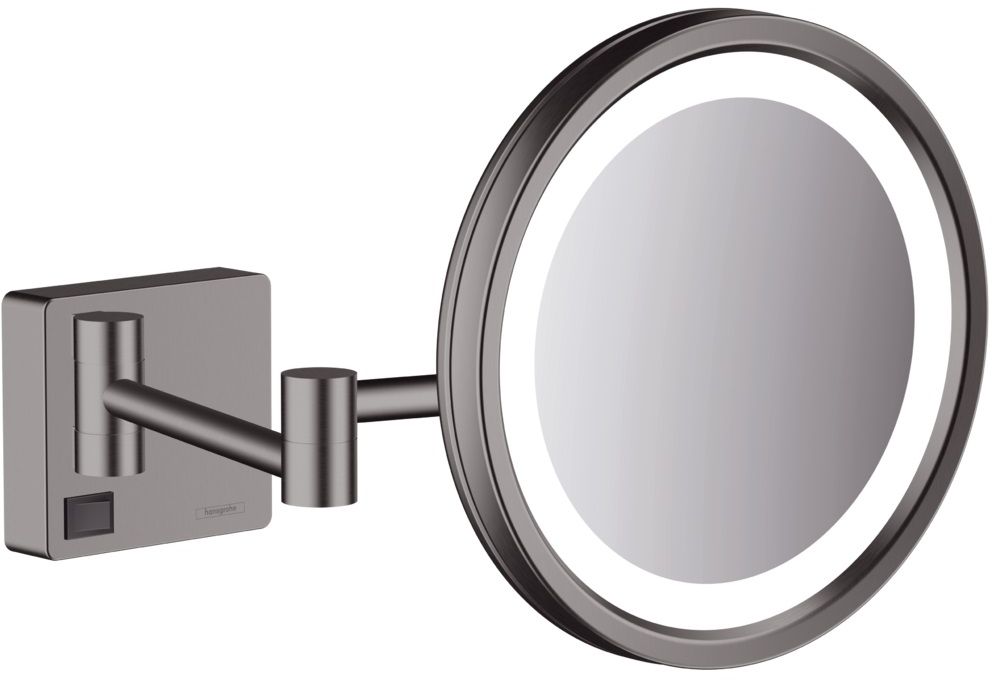 Hansgrohe AddStoris lusterko kosmetyczne 21,7x21,7 cm okrągłe z oświetleniem czarny chrom szczotkowany 41790340