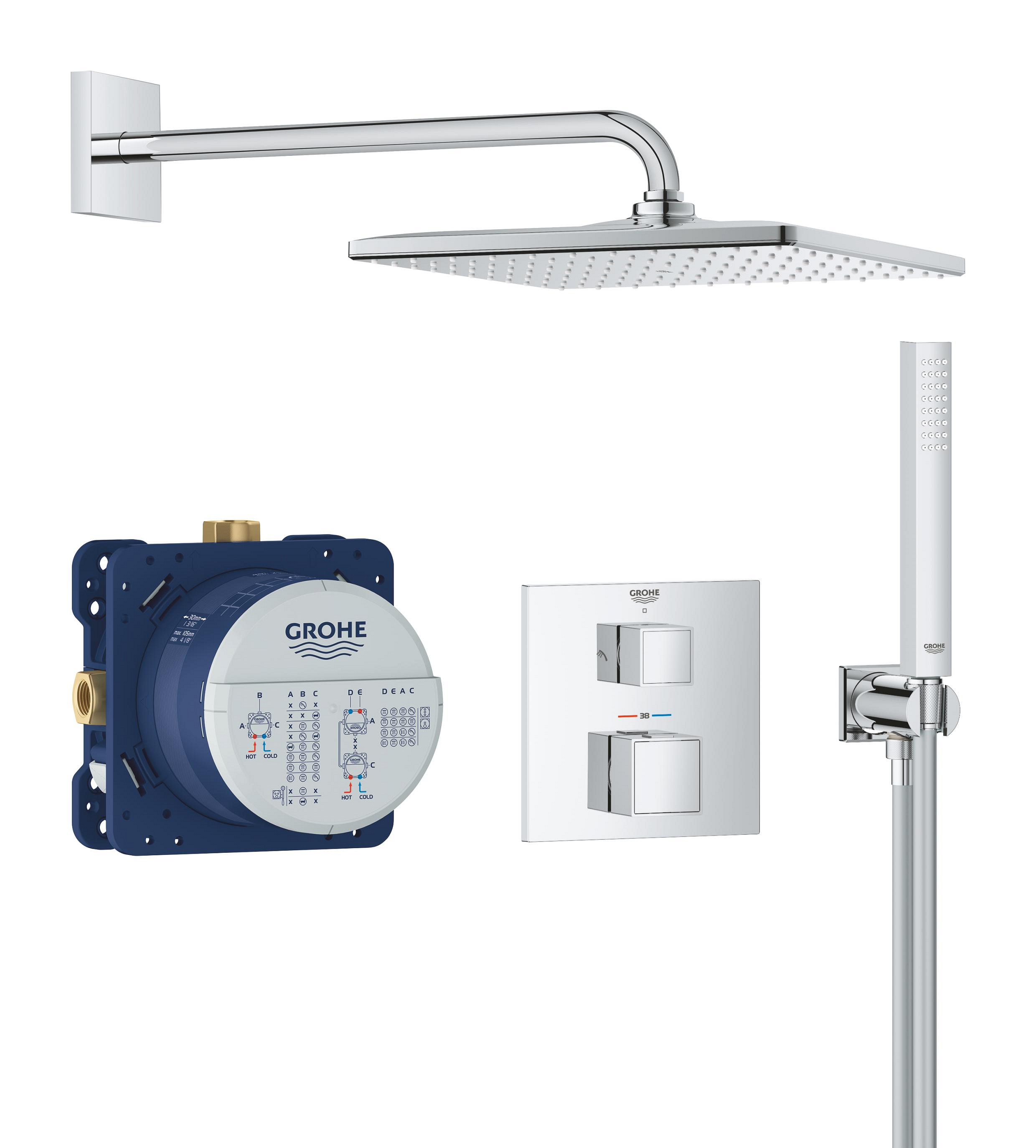 Grohe Precision Cube zestaw prysznicowy podtynkowy termostatyczny z deszczownicą chrom 34879000 - Wysyłka w 24h