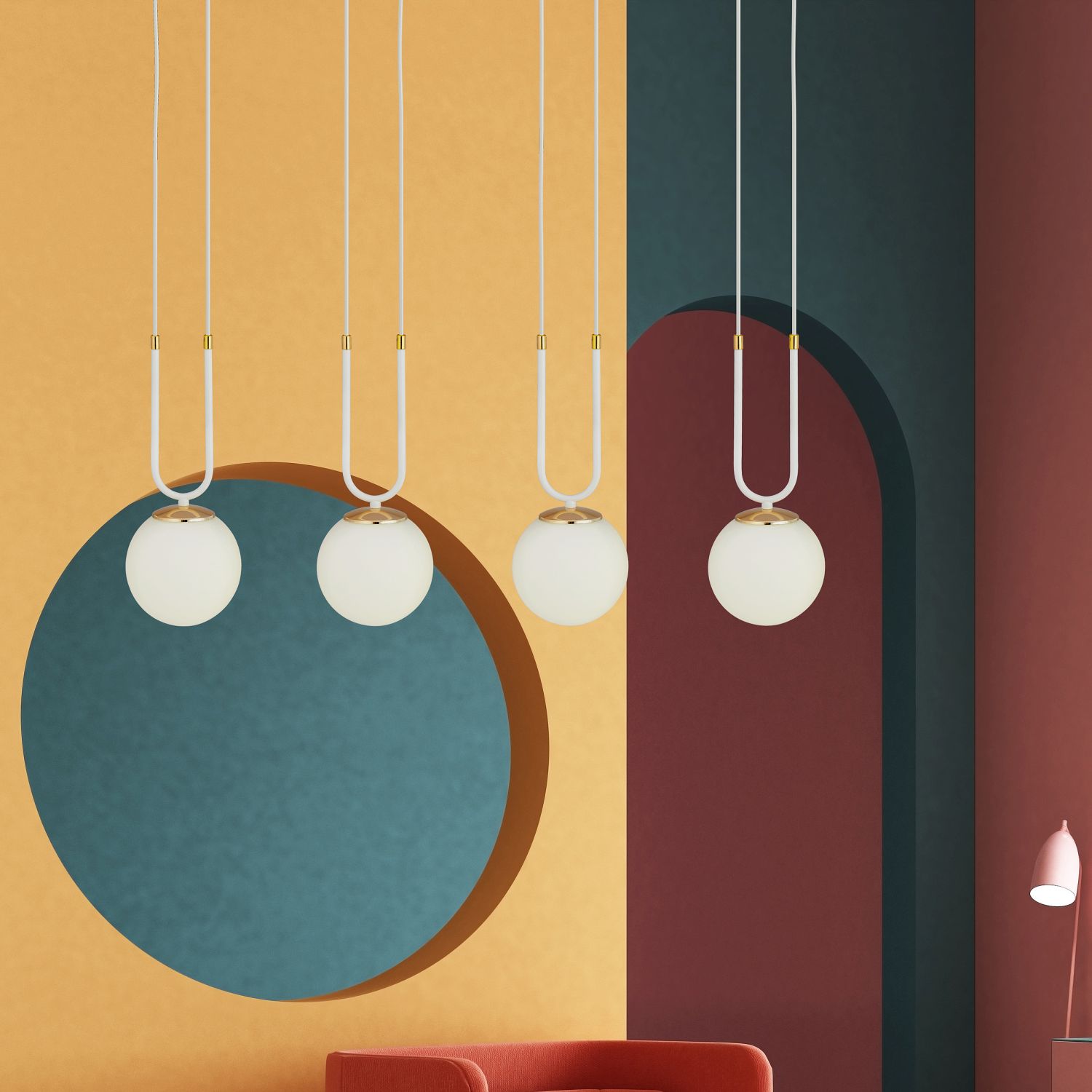Emibig Glam lampa wisząca 4x10 W biała-opal 1115/4