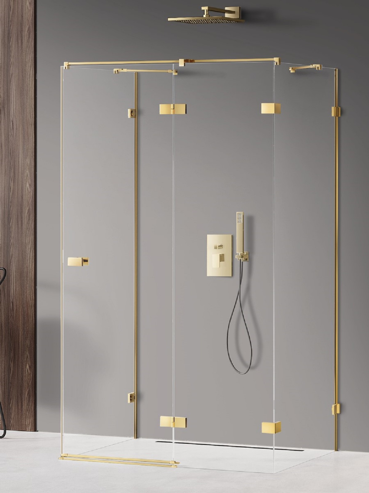 New Trendy Avexa Gold Shine kabina prysznicowa 100x100 cm kwadratowa prawa złoty połysk/szkło przezroczyste EXK-2139