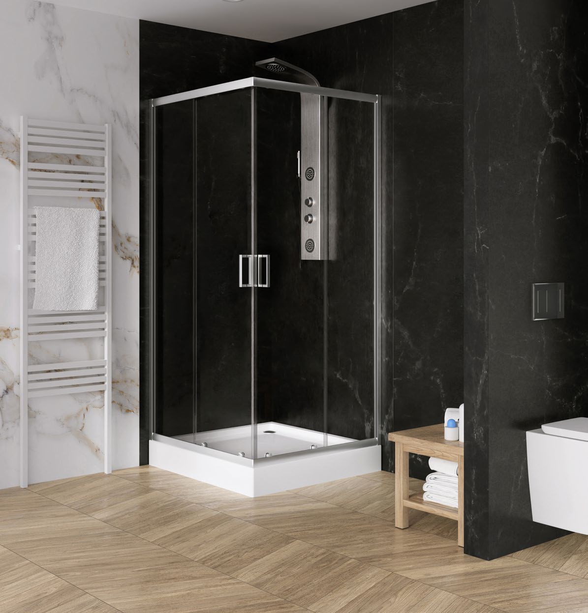 New Trendy Suvia kabina prysznicowa 80 cm kwadratowa chrom/szkło przezroczyste K-0791