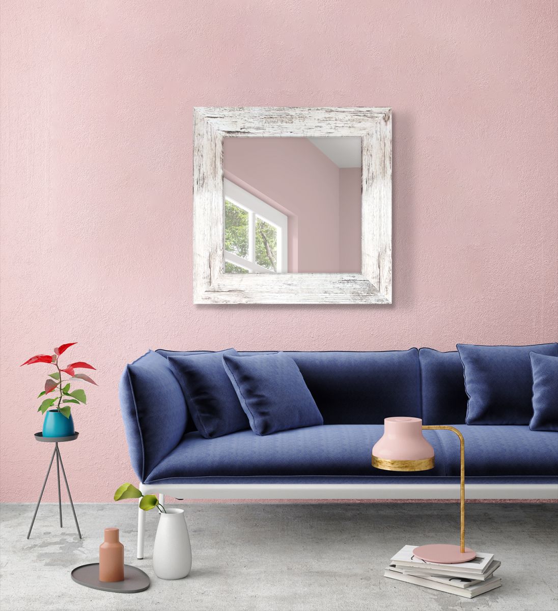 Styler Jyvaskyla lustro 60x60 cm kwadratowe rama bielone przecierane drewno mat LU-01218 - Wysyłka w 24h