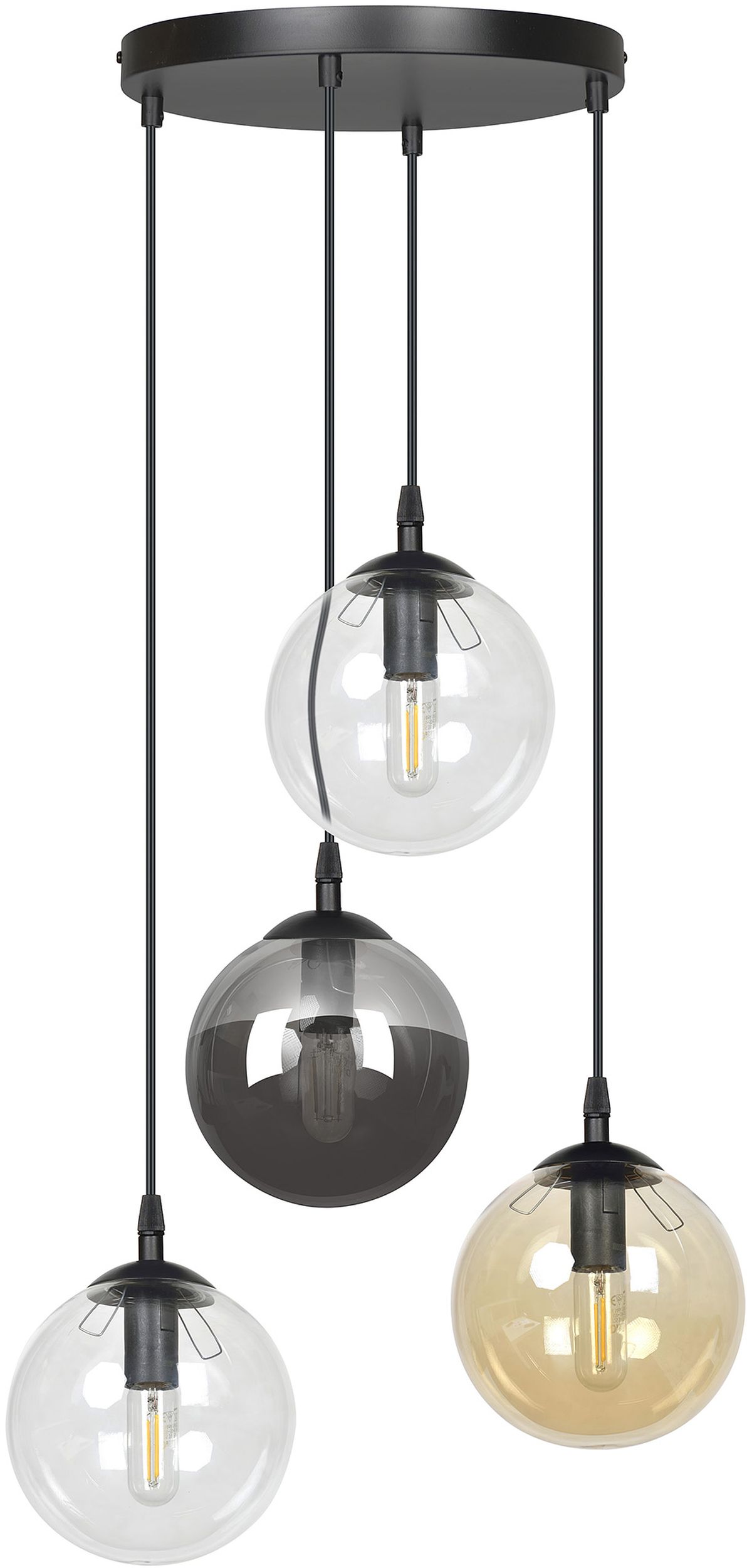 Emibig Cosmo lampa wisząca 4x10 W czarna-przezroczysta-bursztynowa-grafitowa 714/4PREM