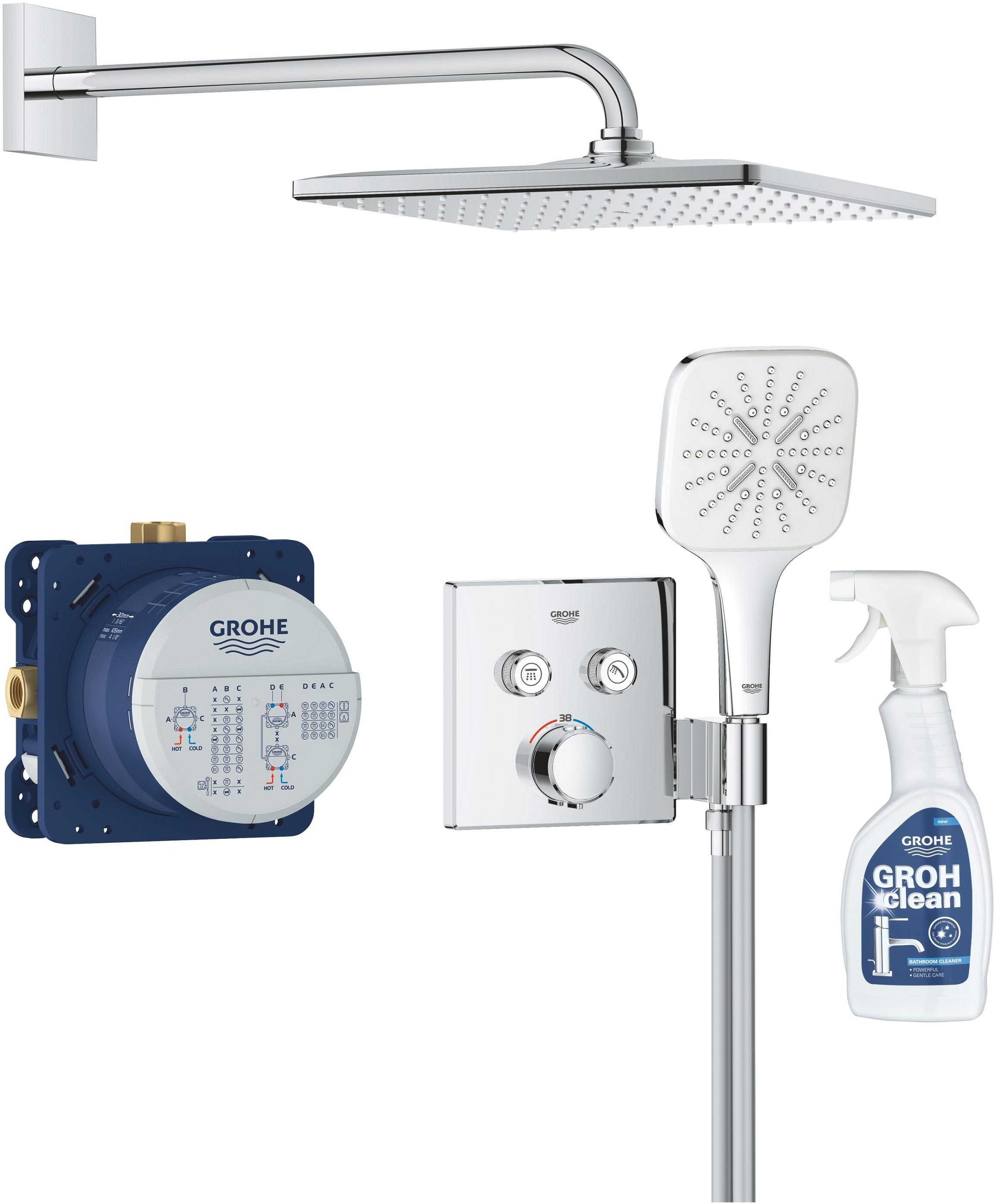 Grohe Precision Smartcontrol zestaw prysznicowy podtynkowy termostatyczny z deszczownicą chrom 34876000 + środek czyszczący GrohClean ...