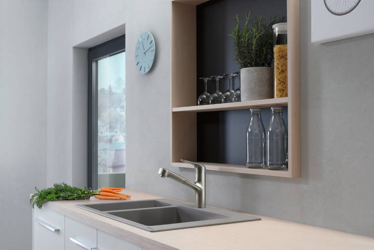Hansgrohe M42 bateria kuchenna stojąca z wyciąganą wylewką stal szlachetna 71814800
