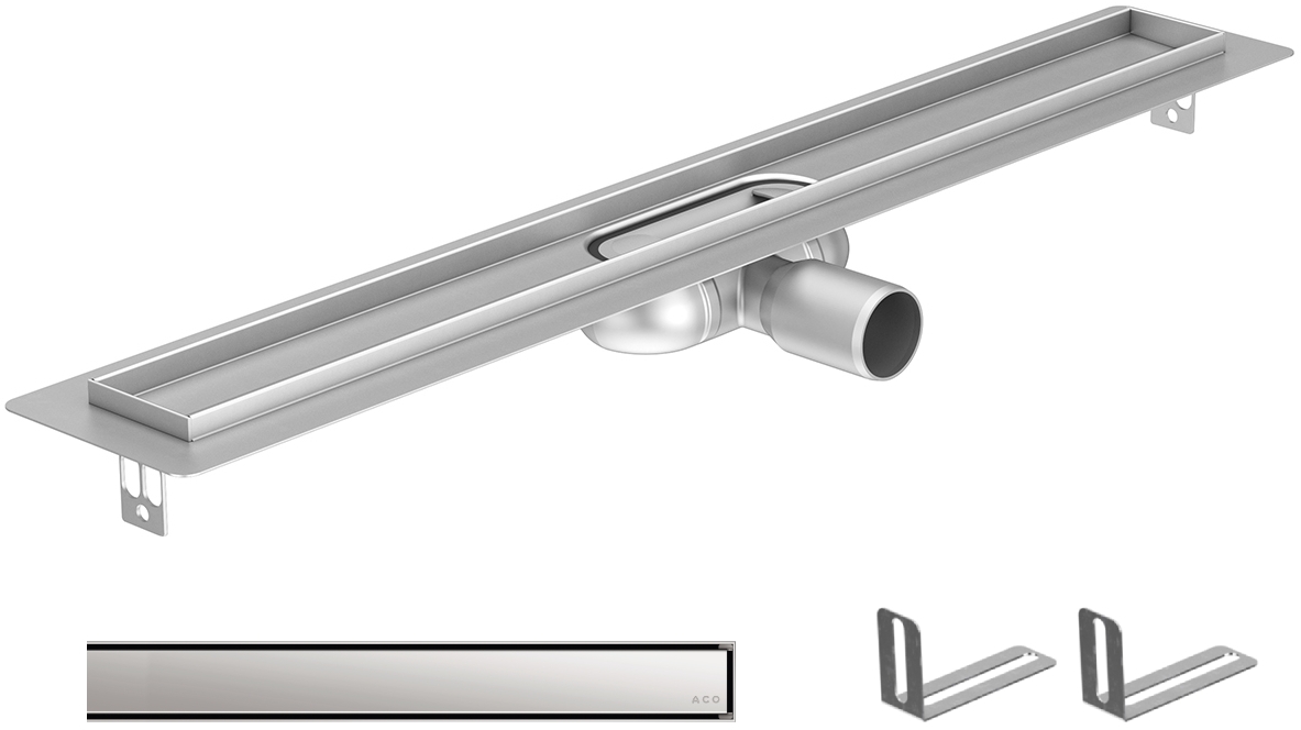 Zestaw ACO ShowerDrain C odpływ prysznicowy liniowy 88,5 cm z rusztem Massive pod płytkę stal nierdzewna (90108824, 90108891, 90108856) - Wysyłka w 