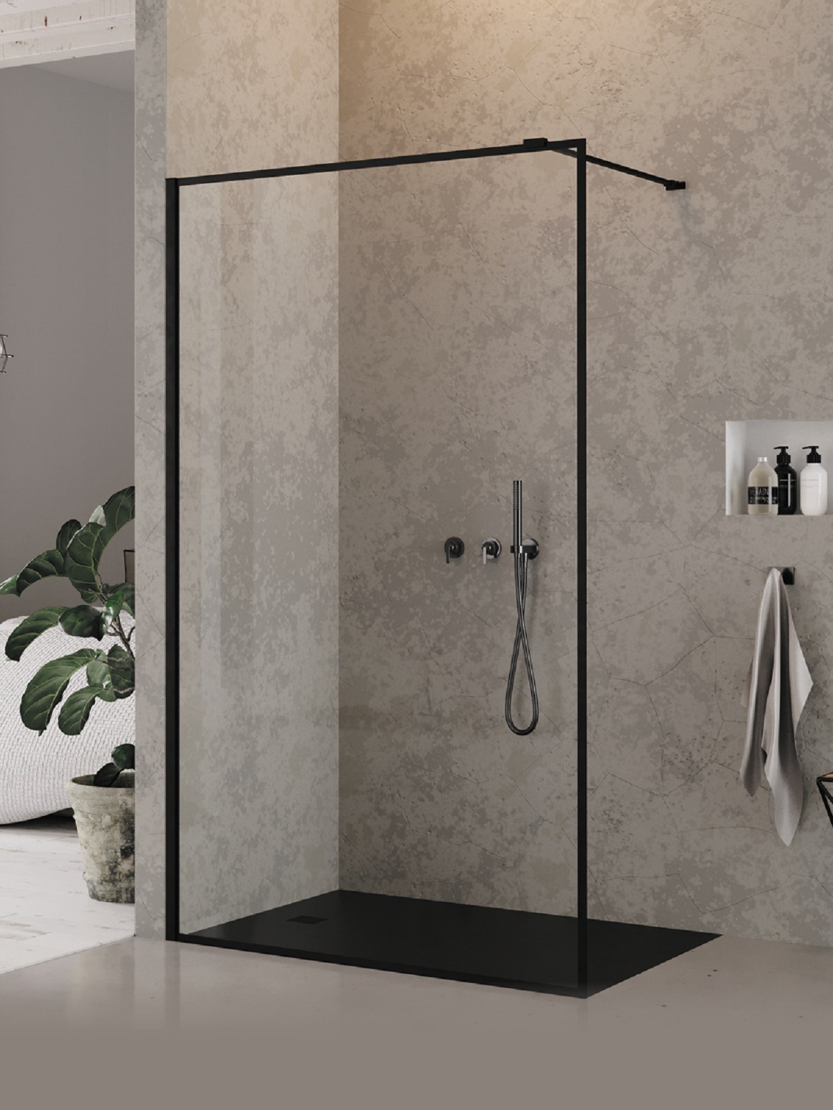 New Trendy New Modus Black ścianka prysznicowa walk-in 140 cm czarny mat/szkło przezroczyste EXK-5562