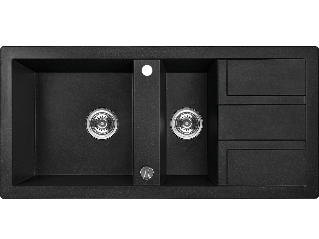 Laveo Barbados zlewozmywak granitowy 100x48 cm 1,5-komorowy czarny SBB731T