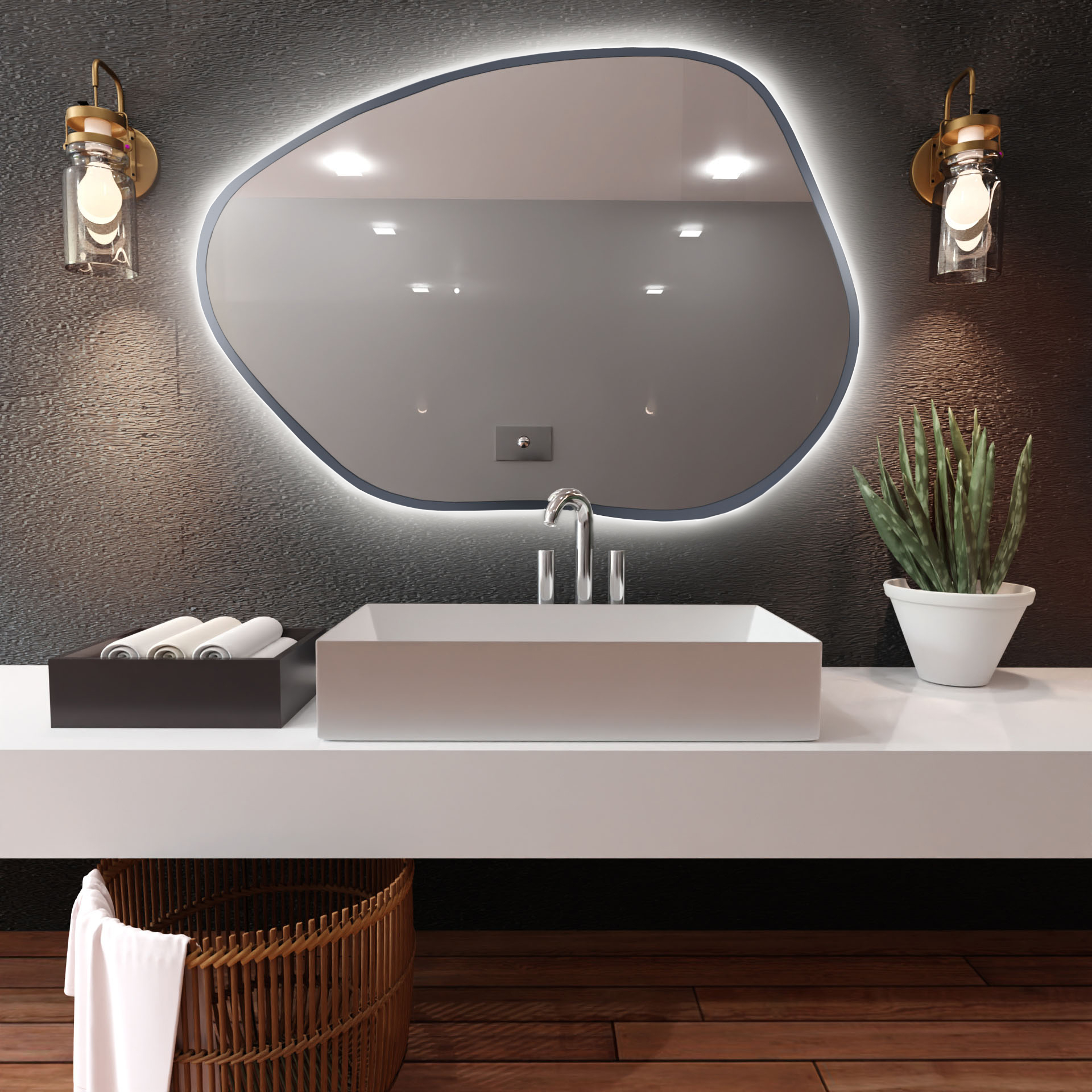 Baltica Design Bright Stain I lustro 100x72 cm srebrne barwa światła zimna z włącznikiem bezdotykowym