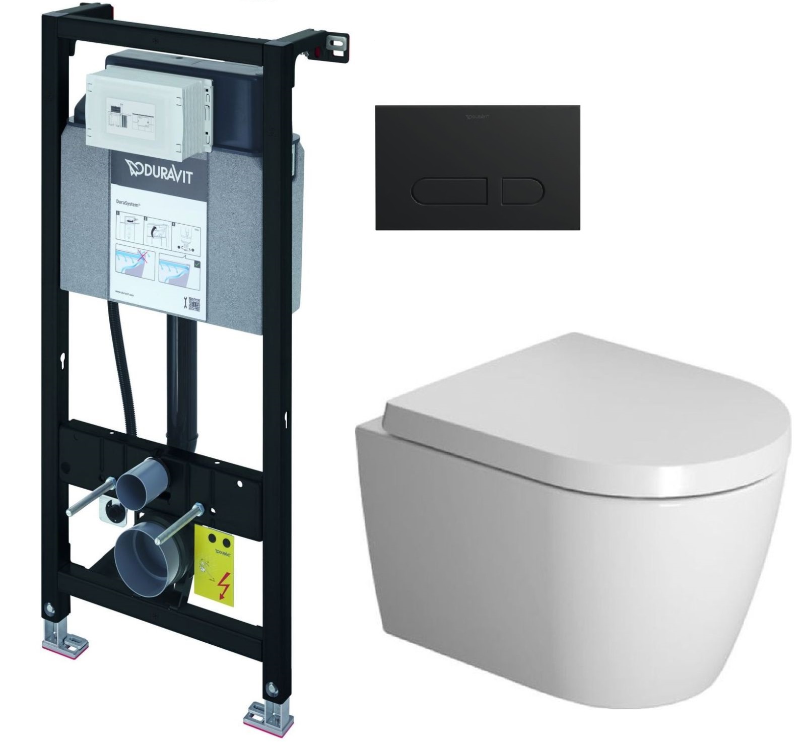 Zestaw Duravit DuraSystem stelaż podtynkowy z przyciskiem spłukującym czarny mat i miską WC Rimless ME by Starck z deską ...