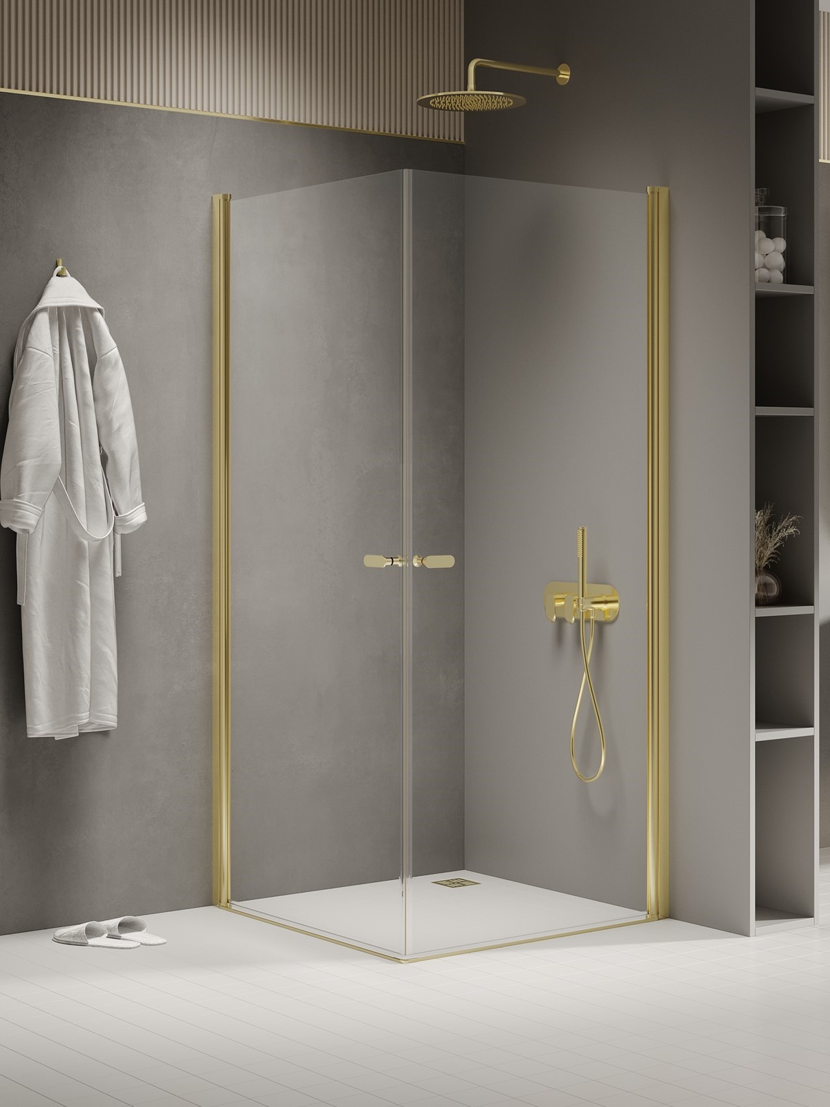 New Trendy New Soleo Light Gold kabina prysznicowa 100x100 cm kwadratowa złoty połysk/szkło przezroczyste K-1884