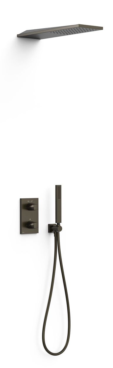 Tres Therm-Box zestaw prysznicowy podtynkowy termostatyczny z deszczownicą czarny brąz 21125005KMB