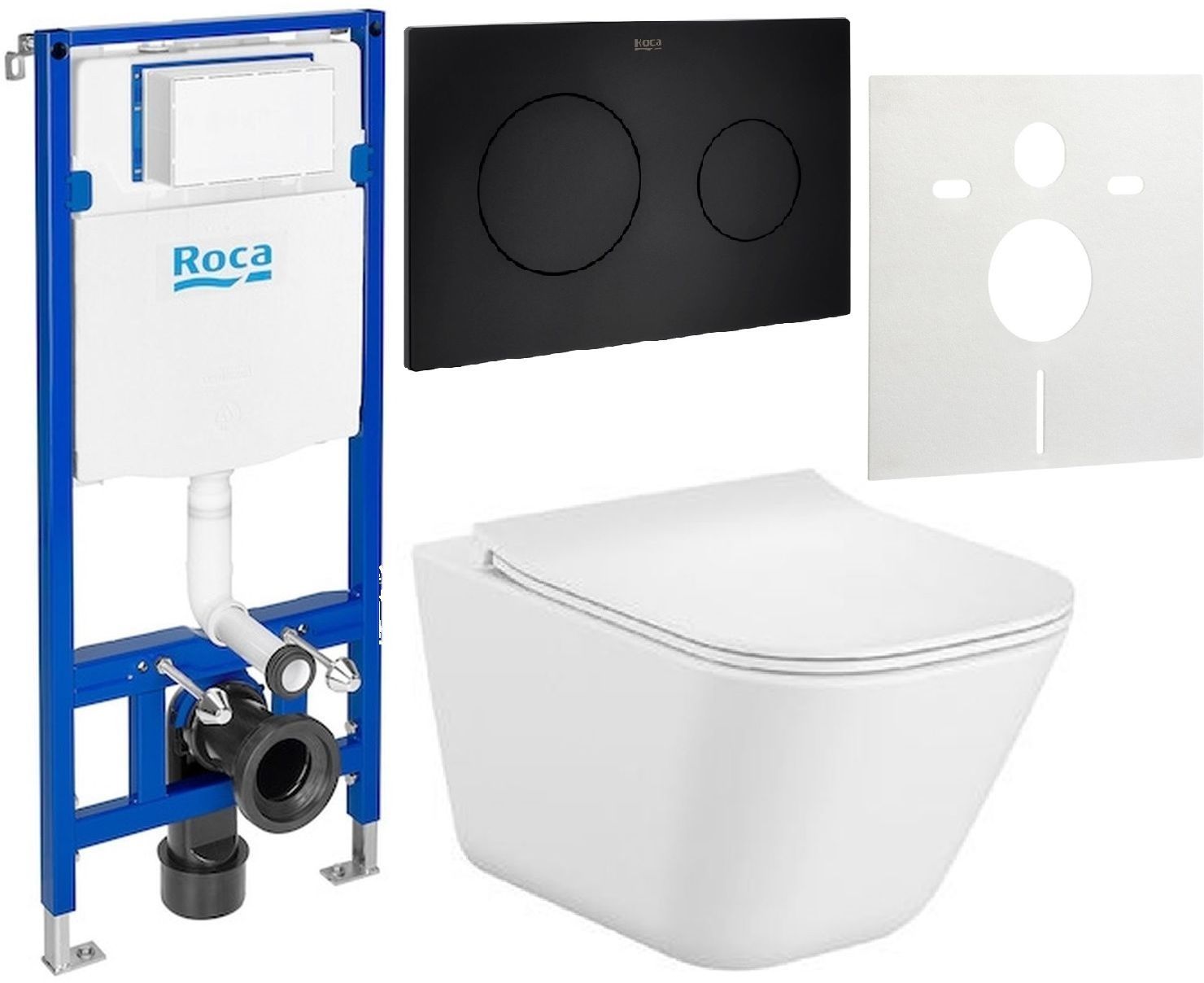 Zestaw Roca Gap Square miska WC wisząca Rimless z deską wolnoopadającą i stelaż podtynkowy Duplo One z przyciskiem spłukującym PL10 ... - Wysyłka w 