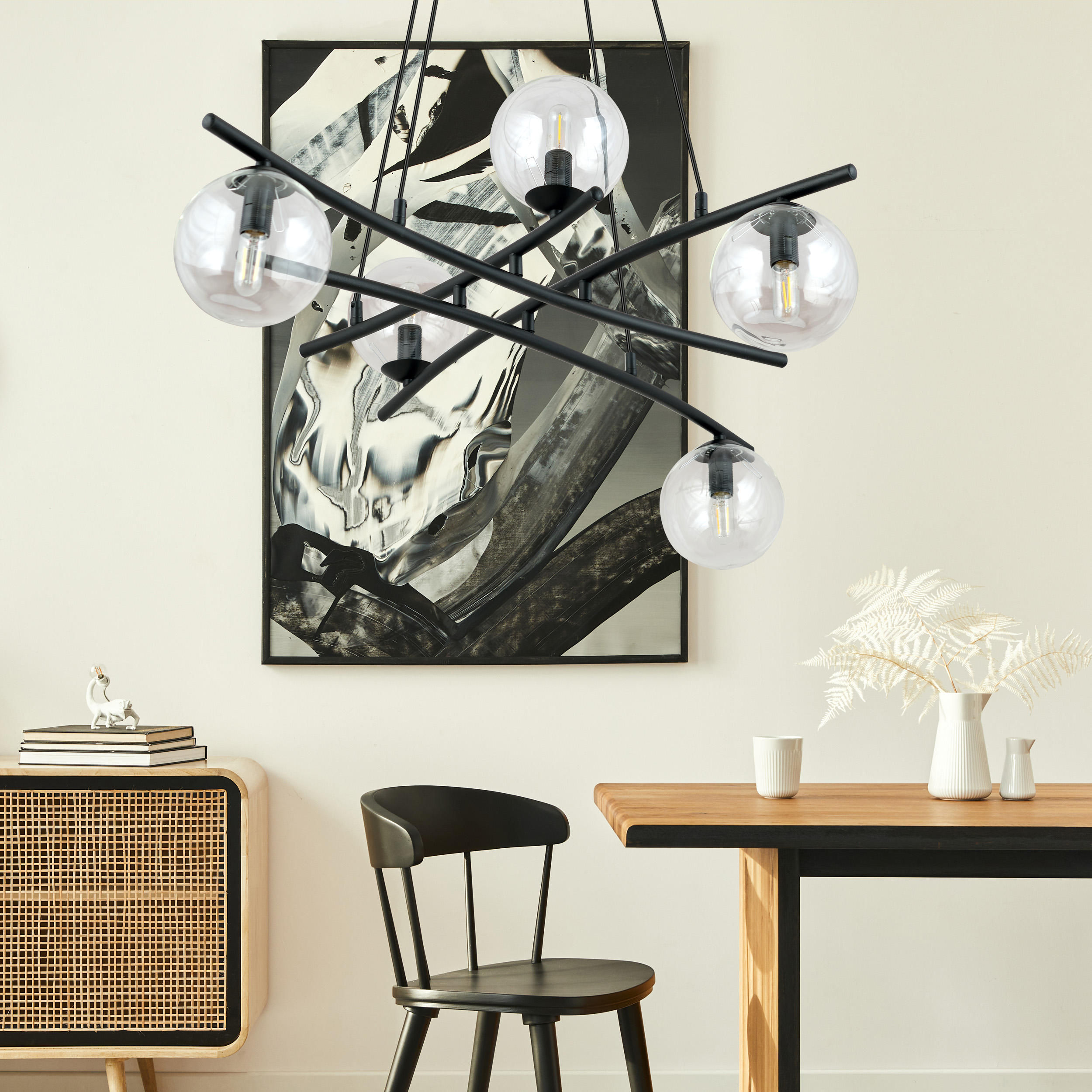 Emibig Essa lampa wisząca 5x10 W czarna-przezroczysta 1202/5