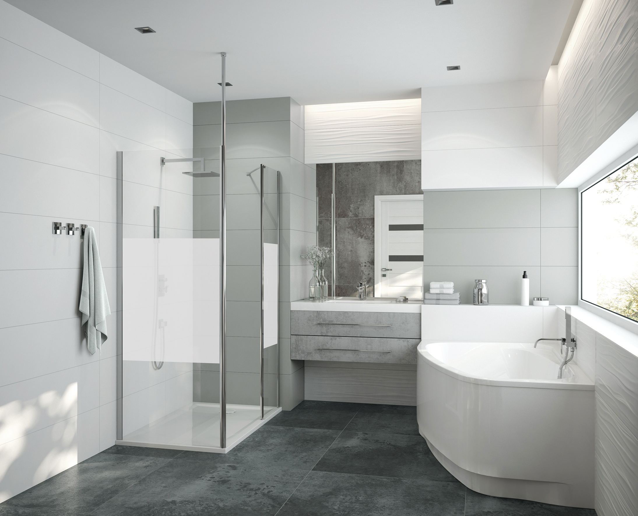 Sanplast Exa Line ścianka prysznicowa walk-in 120 cm srebrny połysk/szkło ze wzorem 600-540-1560-38-201