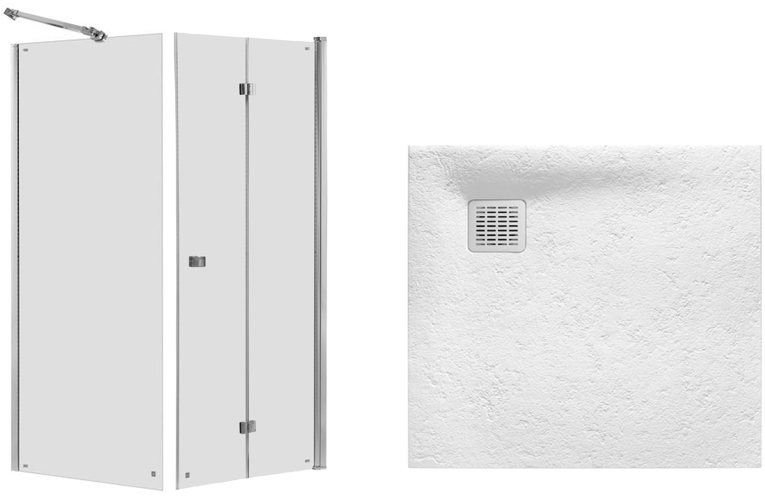 Zestaw Roca Capital kabina prysznicowa 80x80 cm kwadratowa MaxiClean z brodzikiem Terran biały (AM4508012M, AM4408012M, AP10332032001100)